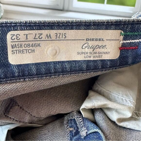 Diesel Grupee Distressed Thrashed Low Rise Skinny Denim Jeans Sz 27 - Picture 10 of 11